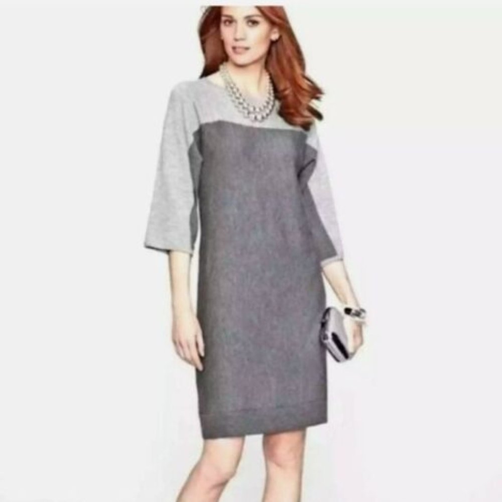 Talbots L Large Gray Colorblock Merino Wool Sweater Dress‎ Knee Length Shift